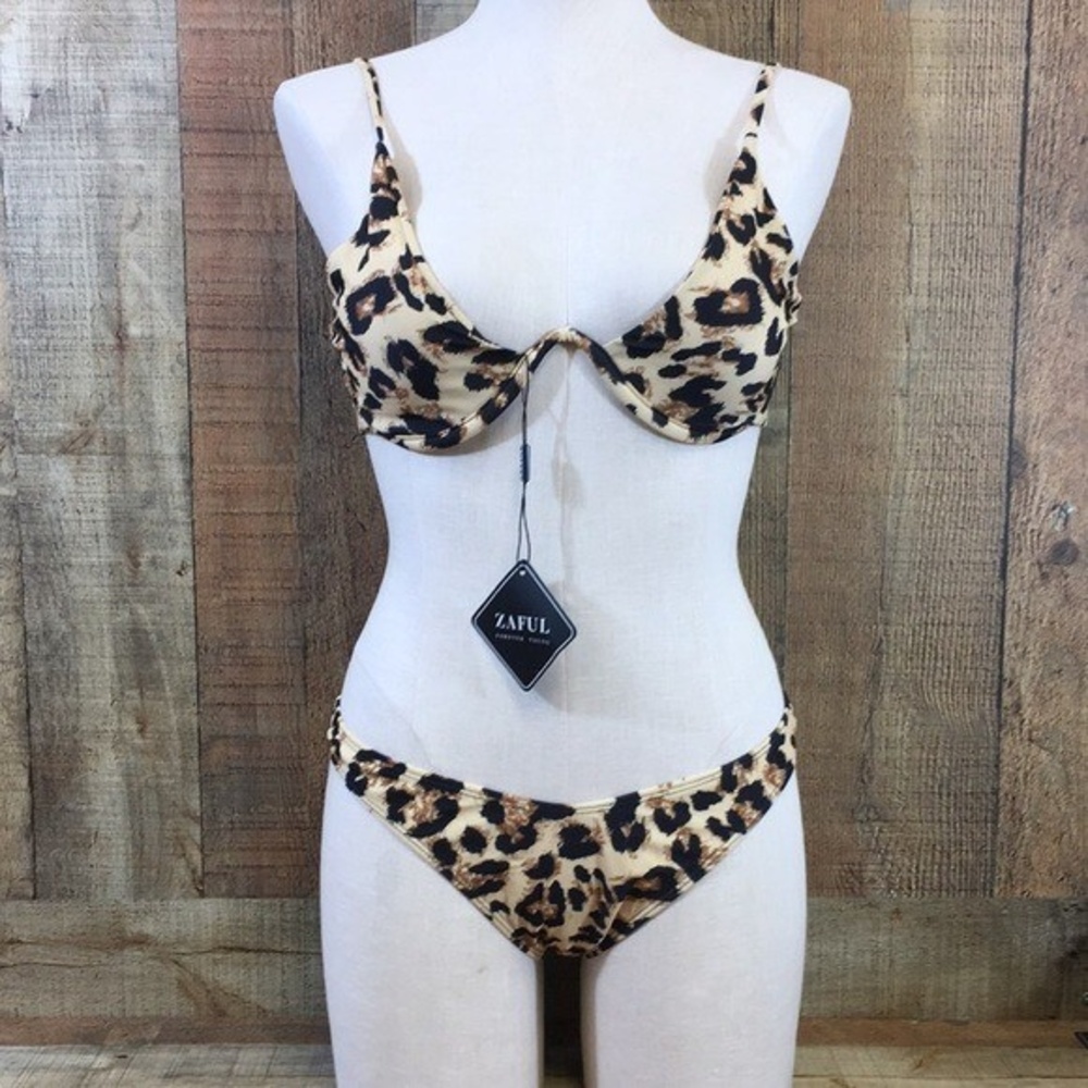 Zaful Two Piece Bikini Womens 6 Tan Brown Leopard‎ Print Swimsuit